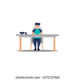 illustration of a man sitting waiting for a meal to be served