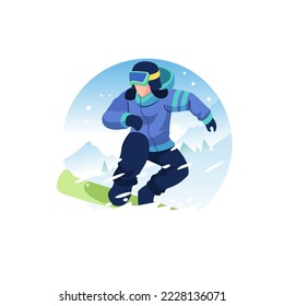 illustration of a man skiing and preparing to jump