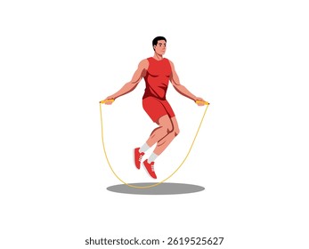 Illustration of a man skipping rope during a workout session. Concept of fitness training, cardio exercise, athletic performance, endurance, and healthy lifestyle.