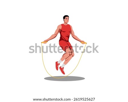Illustration of a man skipping rope during a workout session. Concept of fitness training, cardio exercise, athletic performance, endurance, and healthy lifestyle.