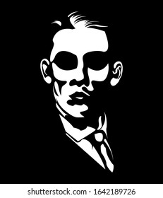 illustration of man with skull vector illustration of man silhouette of man in a suit Chicago gangster mafia