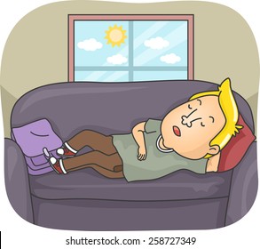 Illustration of a Man Sleeping on the Sofa in the Middle of the Day