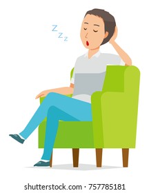 Illustration of a man sleeping on a sofa sleeping on a short sleeve shirt