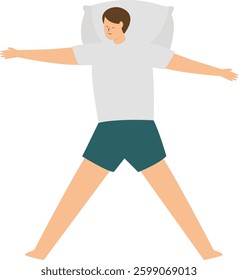 Illustration of Man Sleeping Pose at Night. Isolated on White Background. Vector Character.