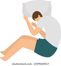 Illustration of Man Sleeping Pose at Night. Isolated on White Background. Vector Character.
