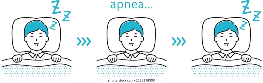 Ilustração do homem dormindo e roncando, entrando no estado de apneia