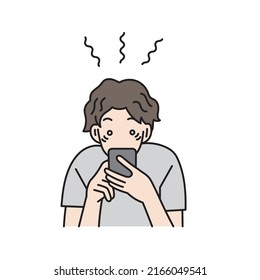 Illustration of a man with smartphone addiction