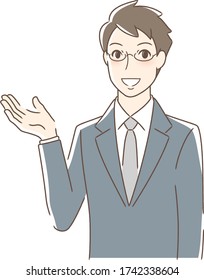 Illustration of a man smiling and holding out his palm