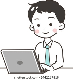 Illustration of a man smiling while using a computer