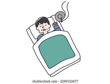 Illustration eines im Bett rauchenden Mannes