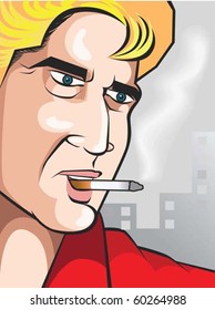 Illustration of man smoking with cigarette	