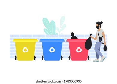 Illustration Man Sorting Garbage Into Trash Stock Vector (Royalty Free ...