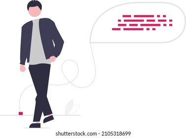 illustration of a man and a source code of it. Vector illustration