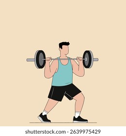 Illustration of a man in sportswear lifting a barbell, showcasing strength training and fitness. Isolated on a light background.
