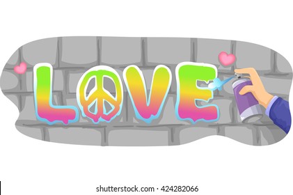 Illustration of a Man Spray Painting the Word Love