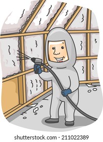 Illustration Of A Man Spraying Foam Insulation