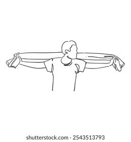 illustration of man spread out towel behind head line art illustration design concept
