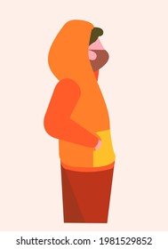 illustration of man stand wearing mask, wearing hoodie