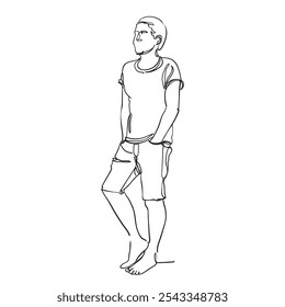 illustration of man standing with both hand on trouser pocket line art design concept