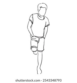 illustration of man standing with both hand on trouser pocket line art design concept