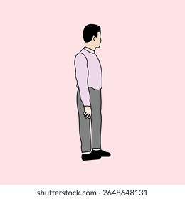 Illustration of a man standing facing sideways in a long-sleeved shirt and trousers, simple and formal style, suitable for business, presentation or educational themes.
