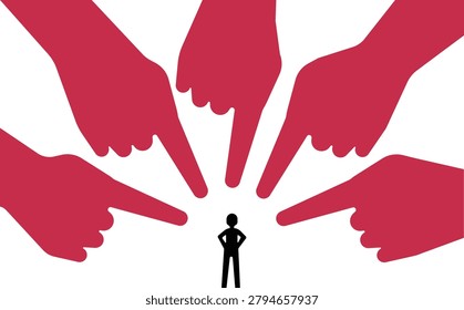 Illustration of a man standing firm while fingers point accusingly at him