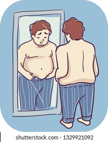 Illustration of a Man Standing In Front of a Mirror and Not Liking His Body
