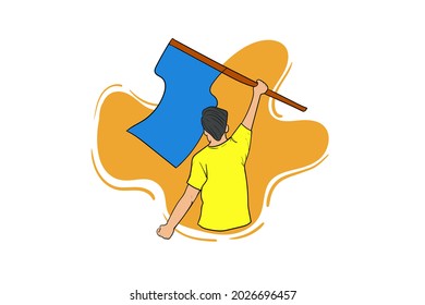 Illustration Man Standing And Holding Blank Flag