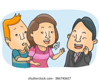 Illustration of a Man Stopping His Wife from Compulsive Talking