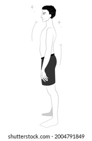 Illustration eines Mannes in gerader, von der Seite gesehen, schwarz-weiß