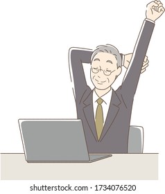 Illustration of a man stretching in front of a computer
