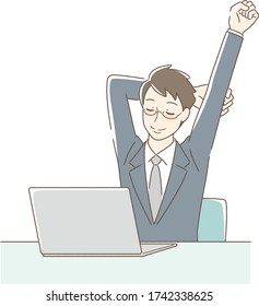 Illustration Of A Man Stretching In Front Of A Computer