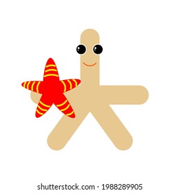 ilustración de un hombre al estilo de un departamento en el mar. personaje Potemka pequeño perfil de silueta de hombre contorno ilustración plana con estrella de mar