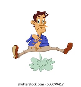 Illustration of man suddenly farts, vector cartoon