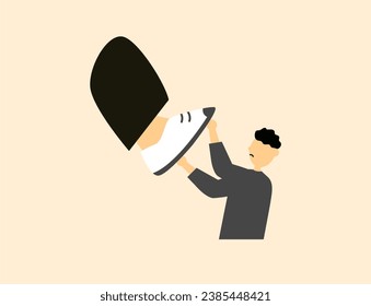 Ilustración del hombre sufre de acoso. Hombre pateado por un pie gigante, trabajo bajo presión, concepto de crisis de negocios. 