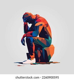 illustration of a man suffering from depression and sadness, abstract style