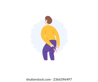 Illustration eines Menschen, der an Hämorrhoiden leidet. Schmerzen, Hitze oder Wundsein im Anus. Krankheiten und Gesundheitsprobleme. Design für flache oder Cartoon-Illustrationen. Vektorelemente