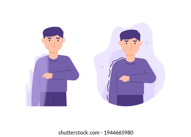 illustration of a man suffering from one-sided paralysis, body shaking. symptoms of stroke, hemiplegia, paralysis, body numbness. flat style. vector design