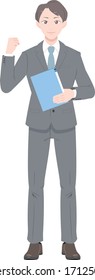 Ilustración de un hombre con traje animando, versión con documentos