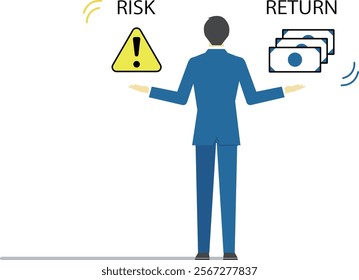 Illustration of man in suit considering balance between risk and return