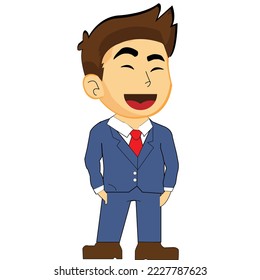 illustration of a man in a suit with a cool and neat style laughing his head off