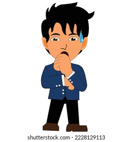 illustration of a man in a suit in a cool and neat style looks very confused looks to the point of sweating