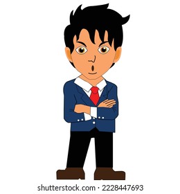 illustration of a man in a suit in a cool and neat style looks very angry