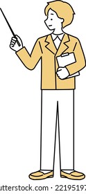 Illustration of a man in a suit explaining