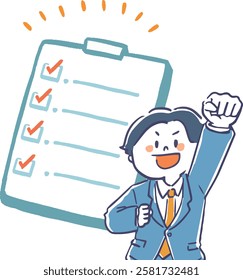 Illustration of a man in a suit full of task management and motivation