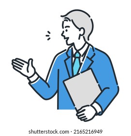 Illustration of a man in a suit introducing a recommendation