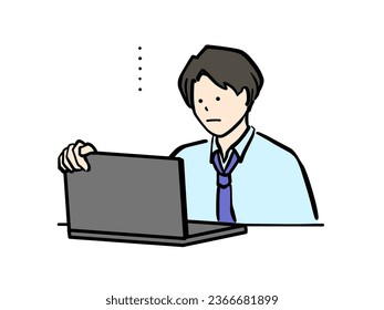 Illustration of a man in a suit looking blankly at a computer screen