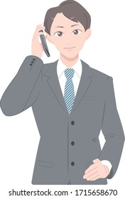 Illustration Man Suit Making Phone Call Stock Vector (Royalty Free ...