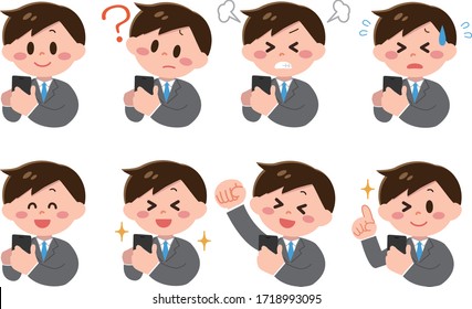 Illustration of a man in a suit operating a smartphone