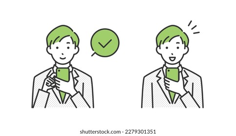 Illustration of a man in a suit operating a smartphone.